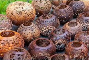 Brass broidered coconut shell craft of Kerala